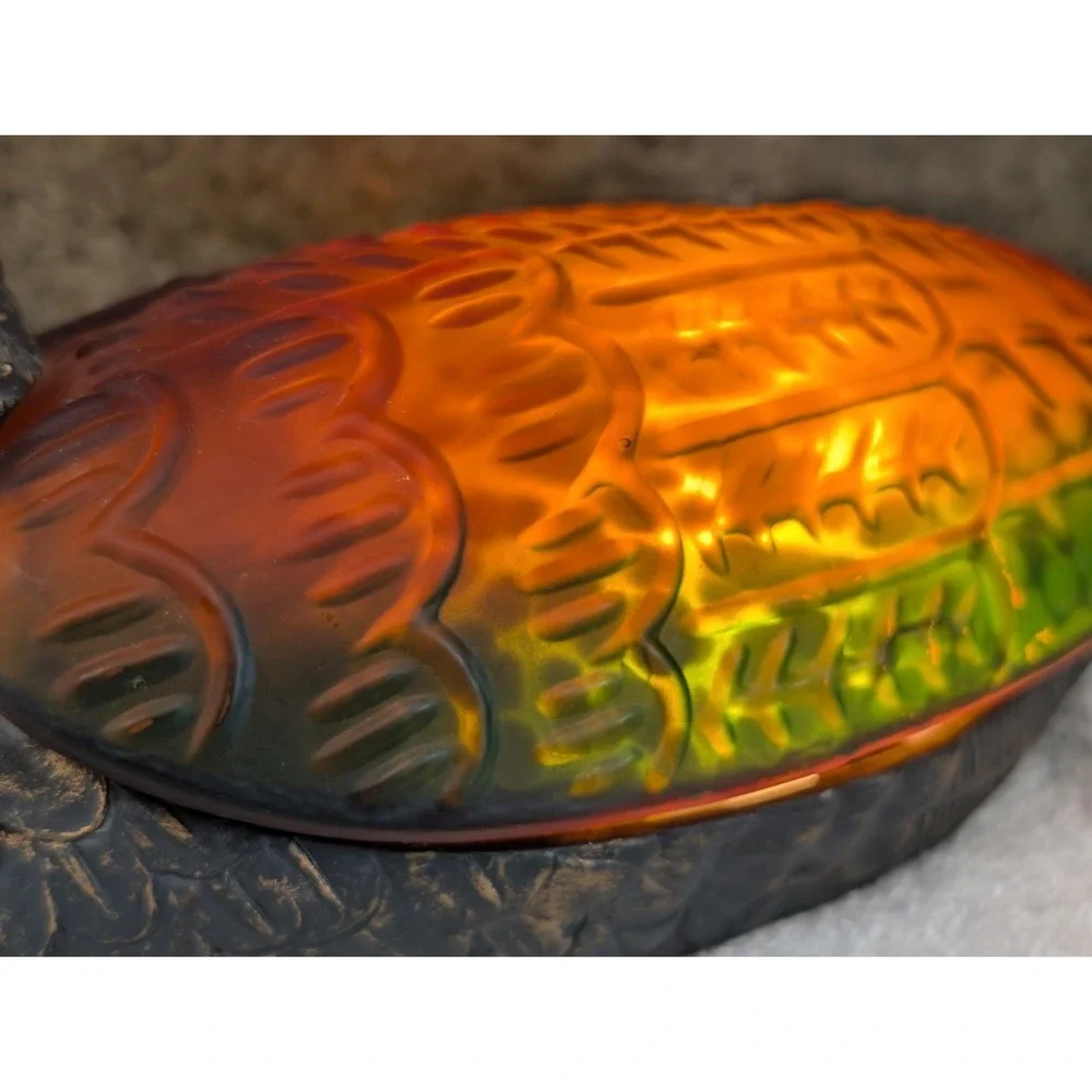 Vintage Mallard Duck Night Lamp Amber Glass Tiffany Style Metal Works